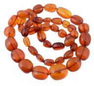 An amber bead necklace, the forty five graduated polished beads measuring...  An amber bead