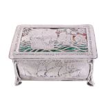 An Arts and Crafts silver and enamel cigarette box by Omar Ramsden & Alwyn Carr  An Arts and