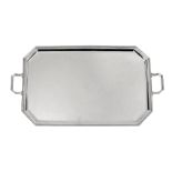 A silver twin handled canted-rectangular tray by C. J  A silver twin handled canted-rectangular tray