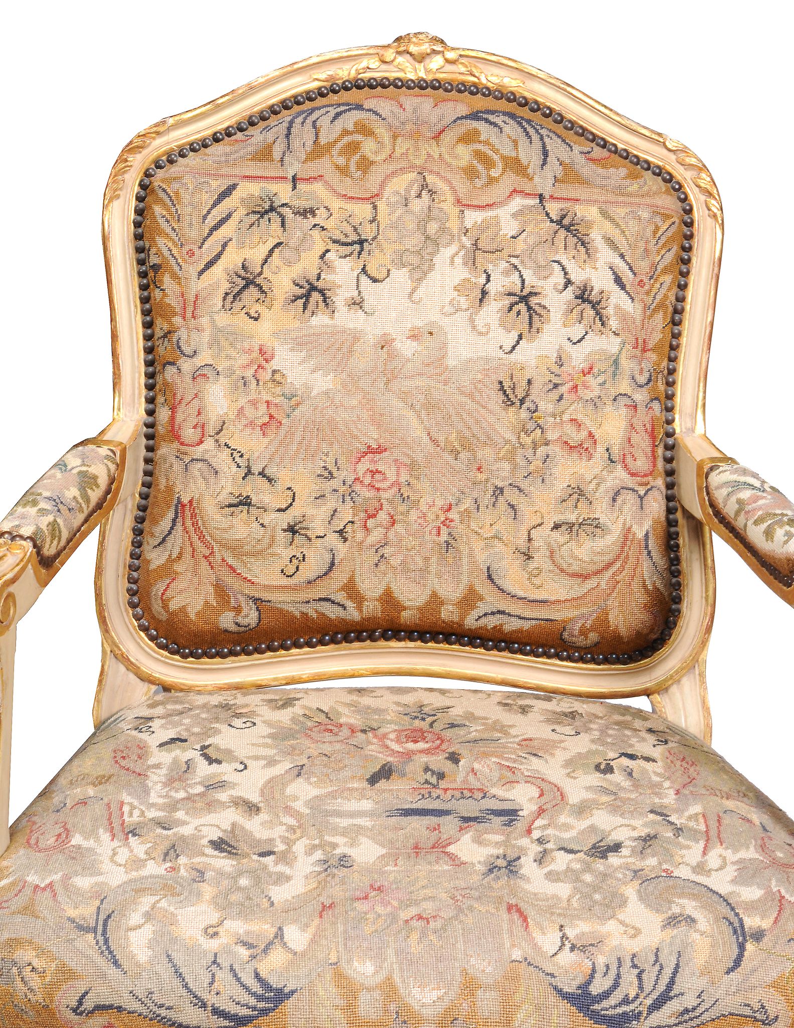 A set of four French cream painted and parcel gilt armchairs in Louis XV style  , early 20th - Image 3 of 3