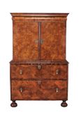 A kingwood oyster veneered and rosewood cabinet on chest,   the cabinet circa 1690, the chest 19th