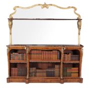 A Victorian walnut, giltwood and ormolu mounted bookcase,   circa 1870, the arched mirror back