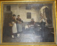 German School (Late 19th century) Interior scene with figures Oil on canvas Unsigned 50cm x 60cm