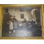 German School (Late 19th century) Interior scene with figures Oil on canvas Unsigned 50cm x 60cm