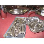 A quantity of silverplate   to include flatware, four piece tea set and napkin rings etc