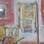 Sylvia Paul (British Contemporary) 'View from the dining room' and 'The library door' Pastel