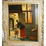 G.. Witcombe (20th Century) after Pieter De Hooch  'Boy Bringing Pomegranates' Oil on board Signed