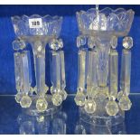 A pair of clear glass lustres   with prism drops, 26.5cm high