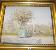 Continental School (20th Century)  Blossom tree in a park Oil on canvas Signed indistinctly lower