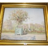 Continental School (20th Century)  Blossom tree in a park Oil on canvas Signed indistinctly lower