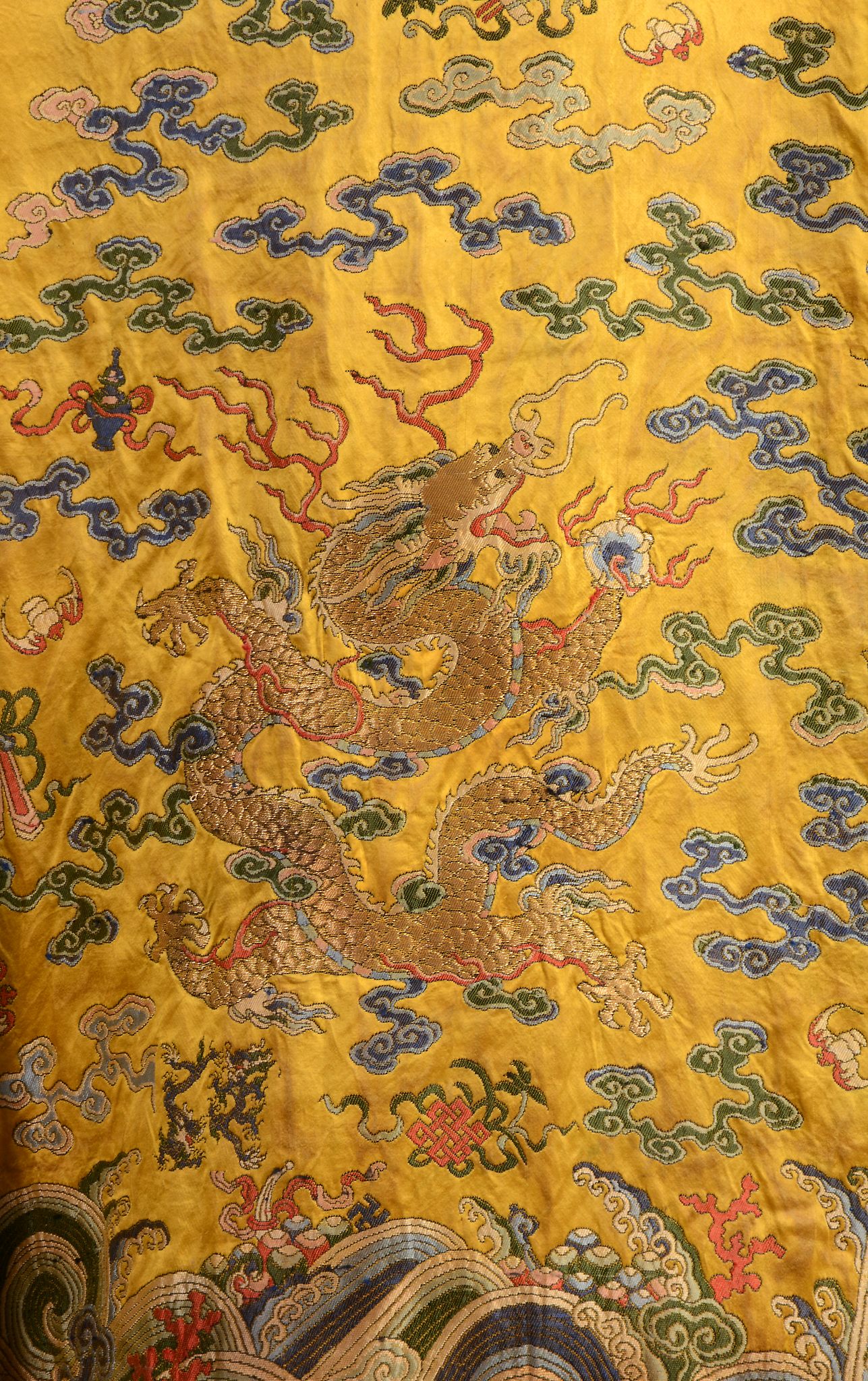 A yellow silk brocade 'dragon' robe, probably 19th century A yellow silk brocade 'dragon' robe, - Image 4 of 6