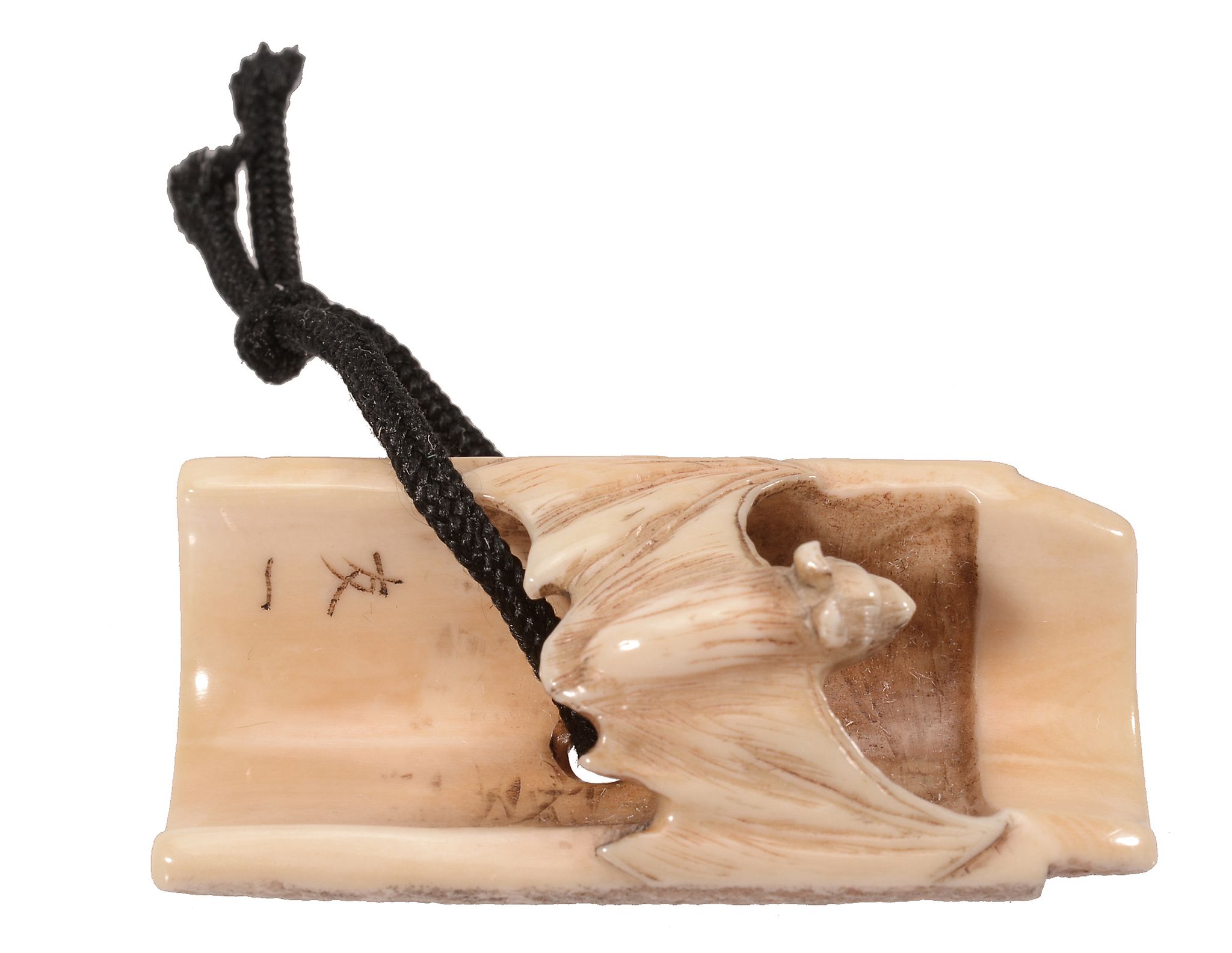 Tomokazu: An Ivory Netsuke carved in the form of a discarded pottery... Tomokazu: An Ivory Netsuke