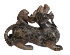 A jade carving of a bixie and rider , 20th century A jade carving of a bixie and rider , 20th