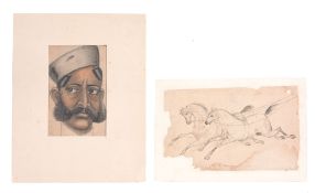 A drawing of two horses, India, late 19th century A drawing of two horses, India, late 19th century,
