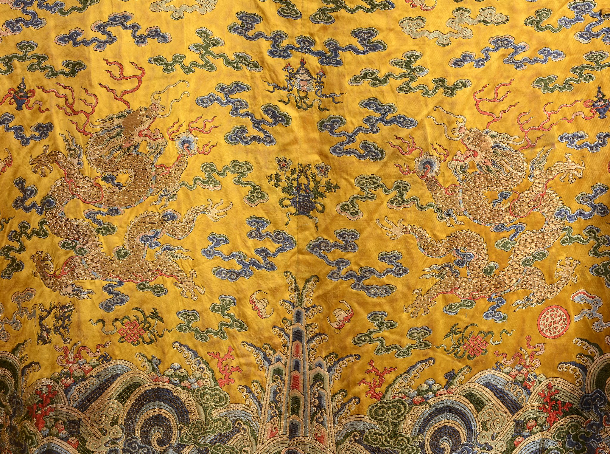A yellow silk brocade 'dragon' robe, probably 19th century A yellow silk brocade 'dragon' robe, - Image 3 of 6