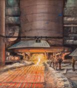 Charles John de Lacy (1856-1929) - A shipbuilding foundry making parts for WWI Watercolour and