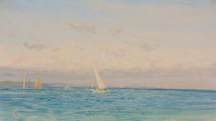 William Lionel Wyllie (1851-1931) - Racing yachts in the Solent Watercolour  24.5 x 44.5 cm.(9 3/4 x