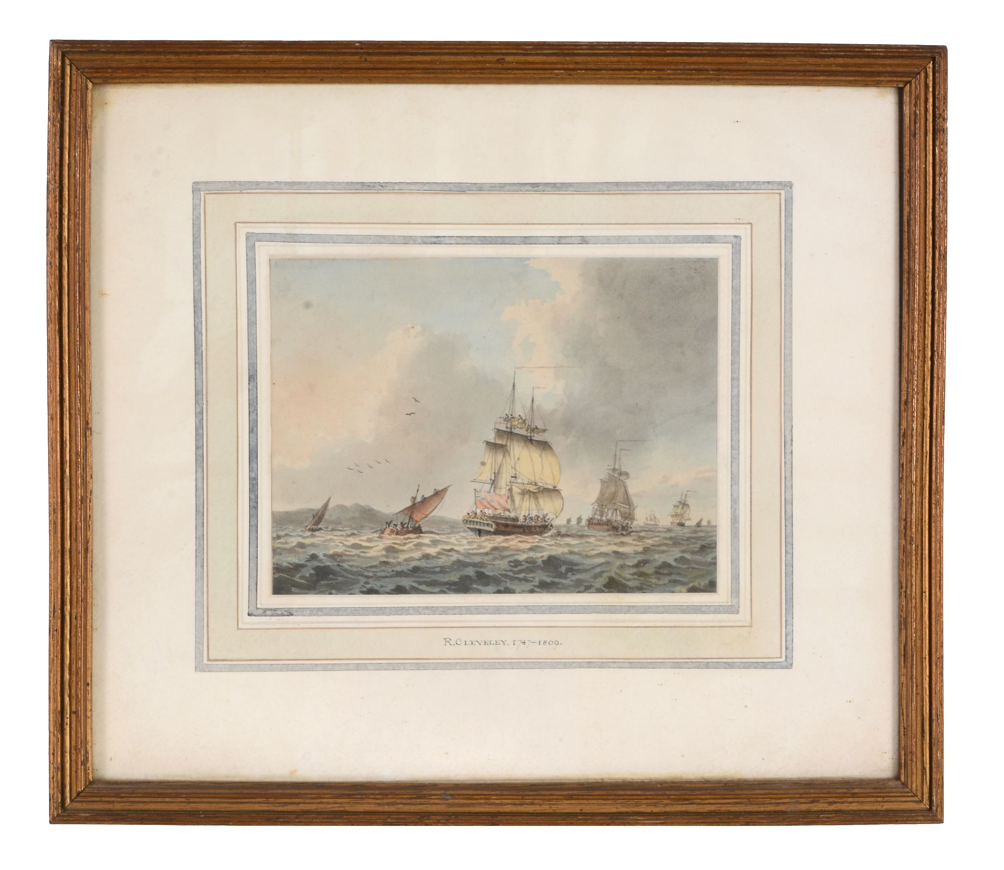 Robert Cleveley (1747-1809) - A squadron off of the coast; Man-o'war in a calm A pair, point of - Image 3 of 7