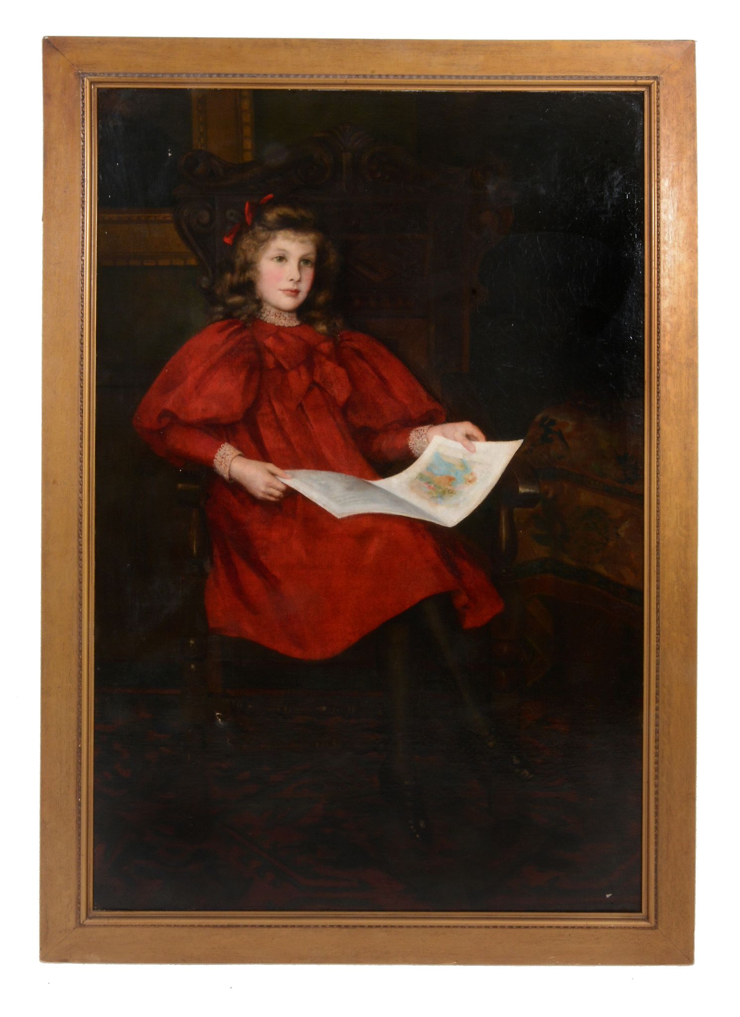 Emily M. Merrick (fl. 1878-1899) - 'In Wonderland', a portrait of Margery Merrick seated in a red - Image 2 of 4