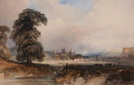 William Callow (1812-1908) - A view of Winchester cathedral from the water meadows Watercolour