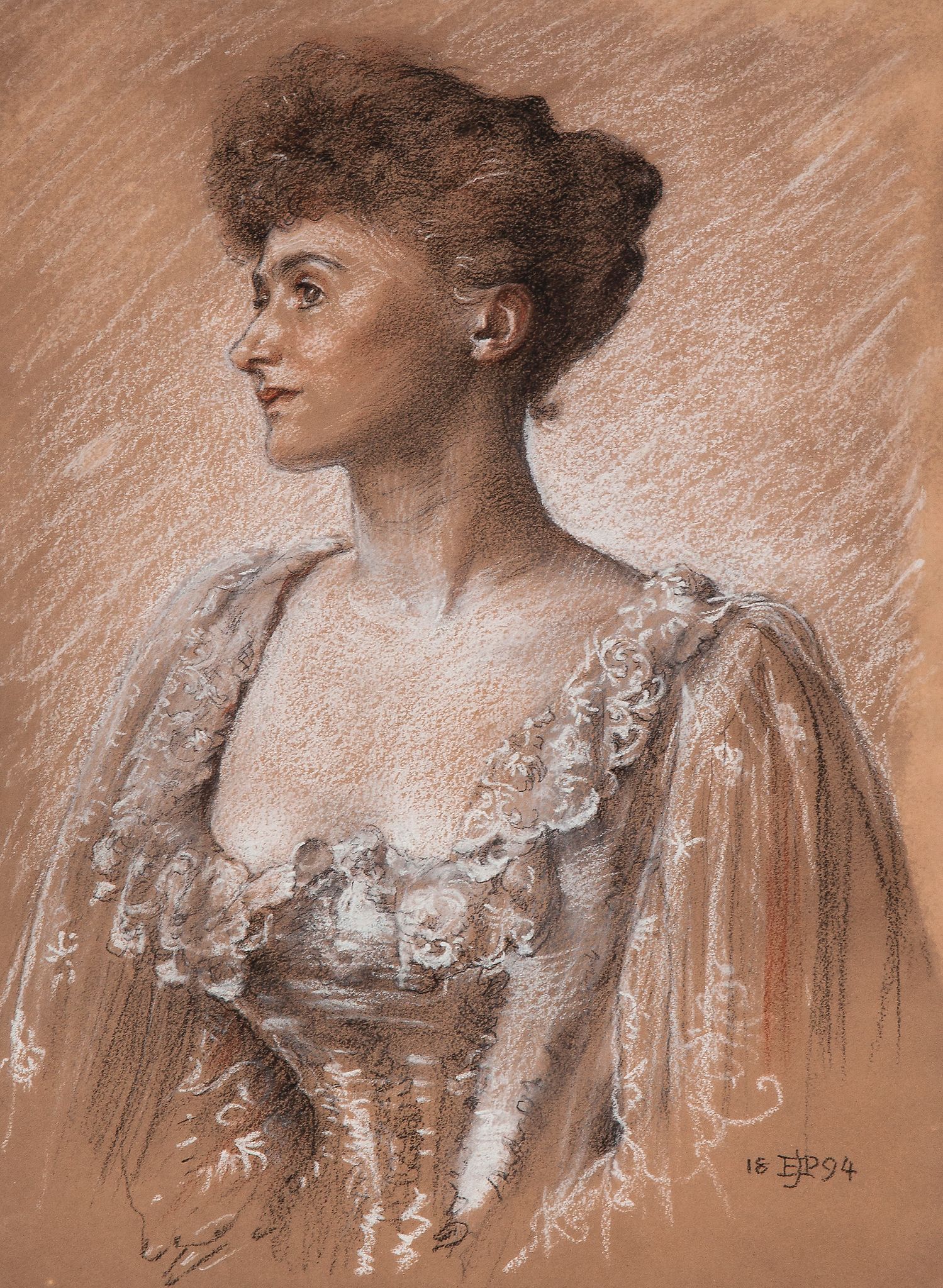 Edward John Poynter (1836-1919) - Portrait of a lady Conté crayon, over traces of graphite,