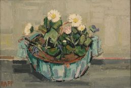 Ginette Rapp (1928-1998) - Paquerettes (Still life of daisies in a green bowl) Oil on canvas