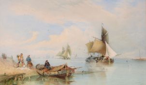 Thomas Sewell Robins (1810-1880) - Shipping on the estuary Watercolour Signed and dated   1867
