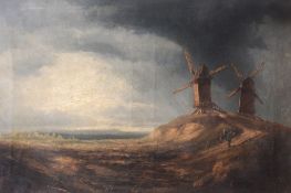 Manner of John Constable (1776-1837) - Storm clouds above two windmills Oil on canvas Bears