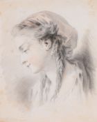 Jean Baptiste Huet (1745-1811) - Head of a girl Pencil and watercolour  Signed and dated   1777