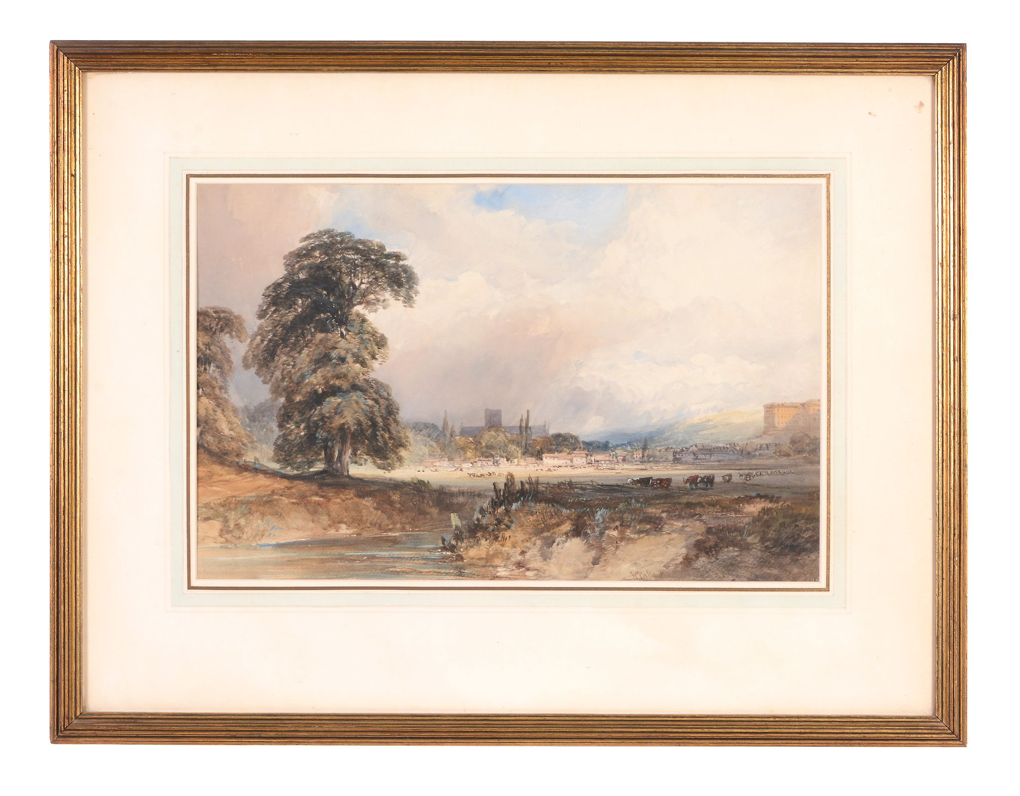 William Callow (1812-1908) - A view of Winchester cathedral from the water meadows Watercolour - Image 2 of 3