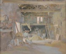 David J Curtis (b.1948) - Barn Interior, Wroot, Lincolnshire Oil on canvas  Signed and dated   00'