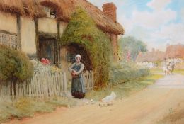 Arthur Claude Strachan (1865-1938) - By a cottage Watercolour and bodycolour heightened with white