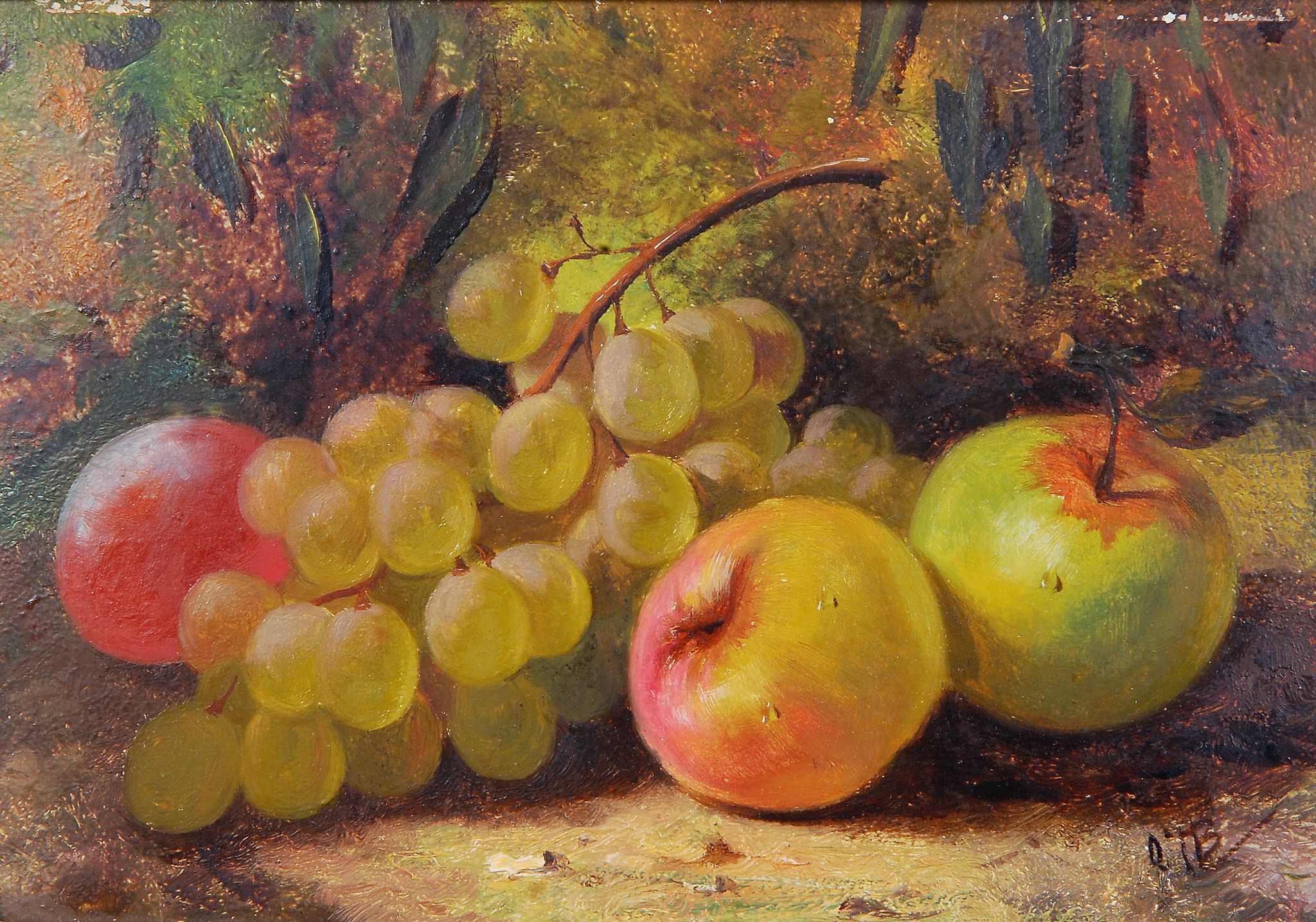 Charles Thomas Bale (fl. 1866-1875) - Still life with apples and grapes on a mossy bank; Still - Image 2 of 2