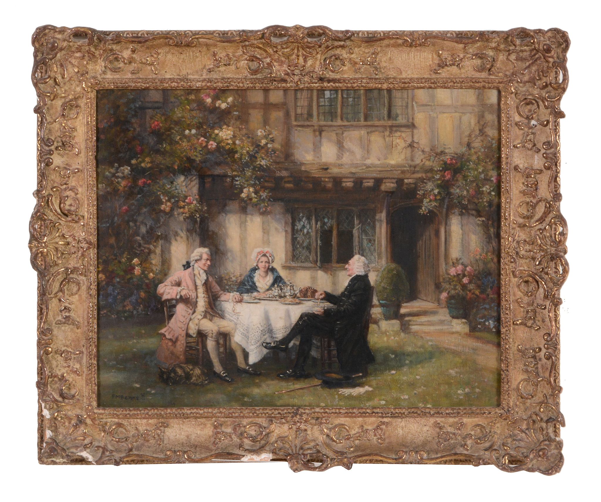 Frank Moss Bennett (1874-1953) - Afternoon tea on a summer's afternoon Oil on canvas Signed lower - Image 2 of 3