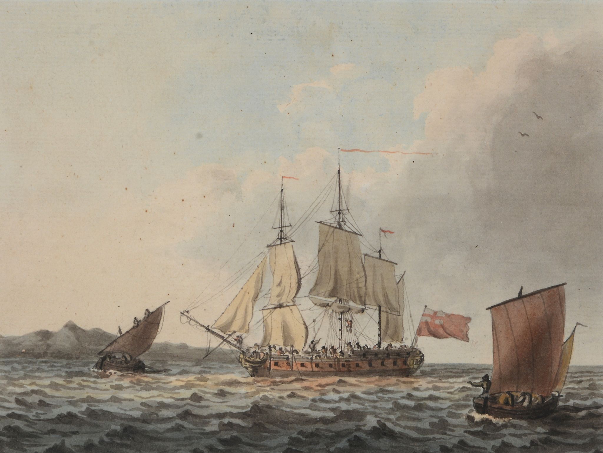 Robert Cleveley (1747-1809) - A squadron off of the coast; Man-o'war in a calm A pair, point of - Image 6 of 7