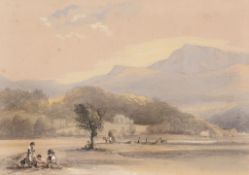 George Bryant Campion (1795-1870) - A view from our window at Tyn y Cellyn Black chalk, watercolour,