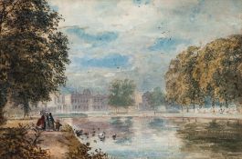 Paul Jacob Naftel (1817-1891) - Buckingham Palace from St James's Park Watercolour over traces of
