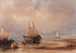 Copley Fielding (1787-1855) - Vessels on the shore of Southampton Watercolour with gum arabic and