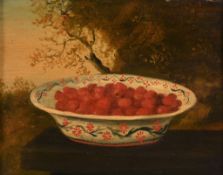 Attributed to James Sillett (1764-1840) - Still life of raspberries in a Lowestoft bowl Oil on panel