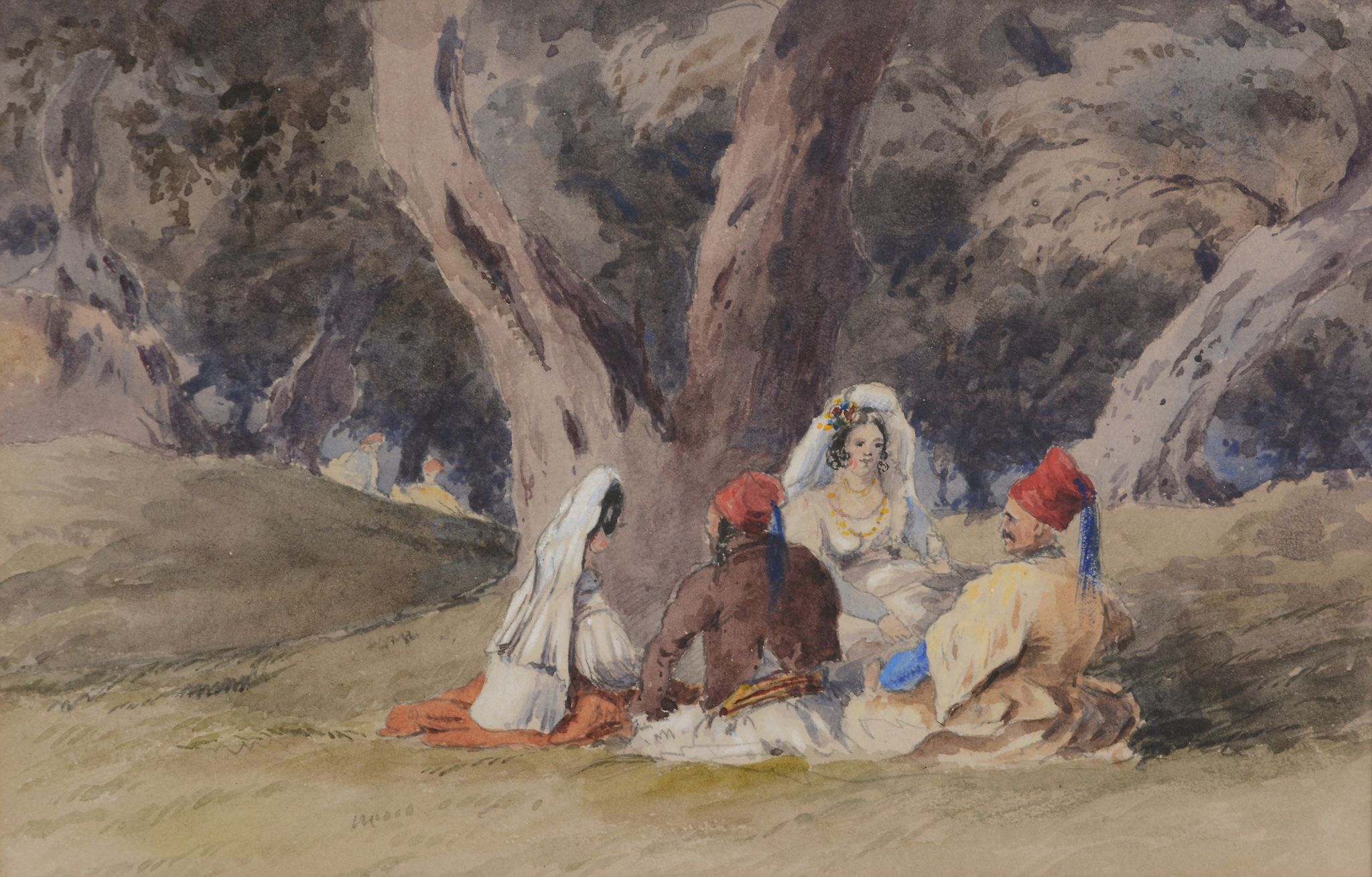 English School (19th Century) - A Turkish picnic Watercolour, heightened with white, over traces