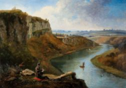 English School (19th Century) - Two gentleman overlooking the River Avon, one painting the view