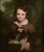 Richard Rothwell (1800-1868) - Portrait of a young boy holding a dog Oil on canvas 78 x 64 cm. (30