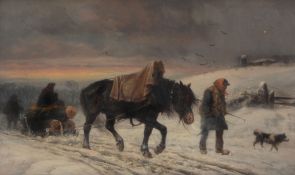 Richard Beavis (1824-1896) - Carting wood in a winter landscape Oil on canvas  Signed and dated