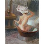 Neil Forster (b.1940) - Nude with a pink towel Pastels Signed lower right 43 x 33 cm. (17 x 13 in)