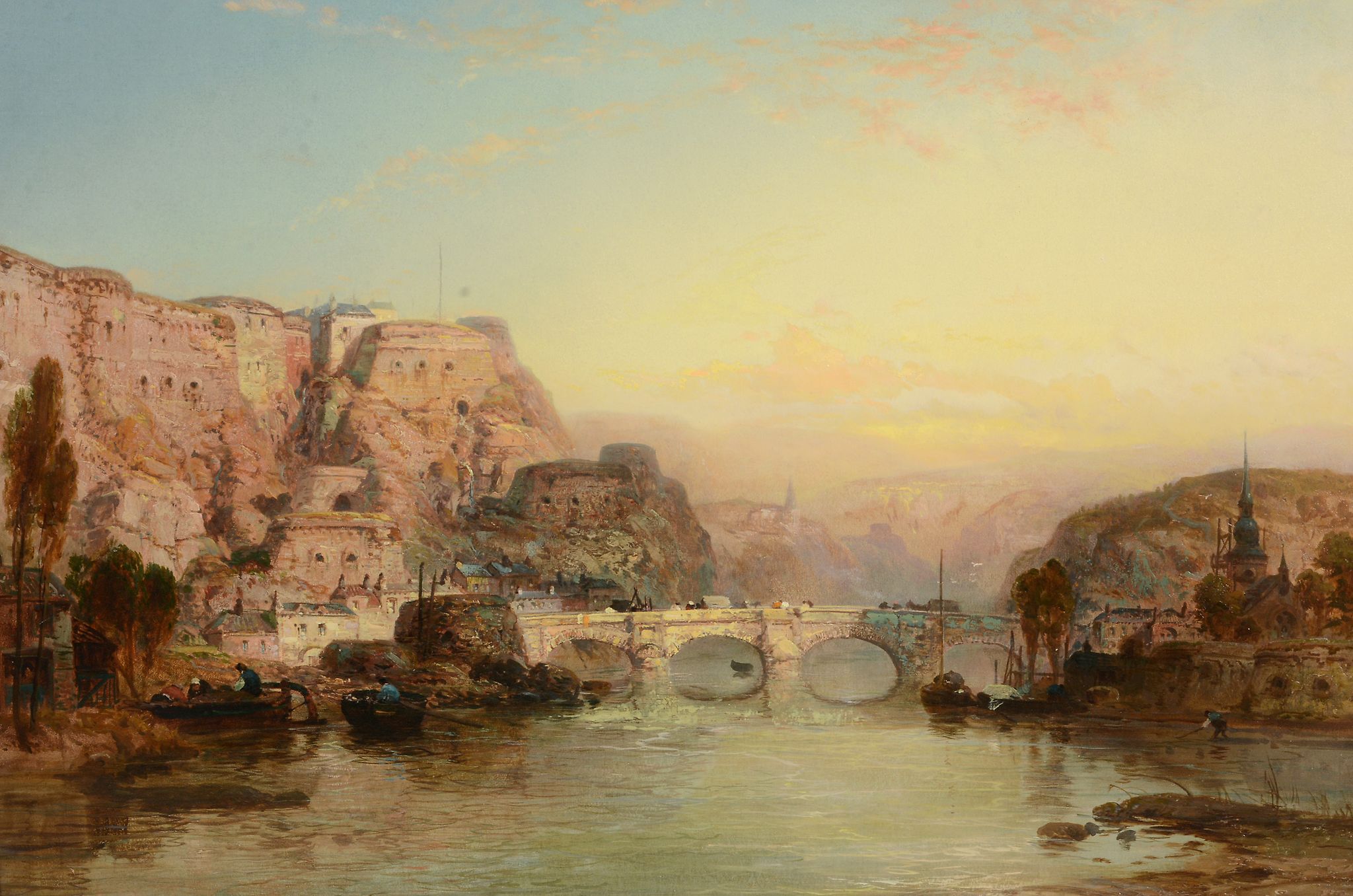 James Webb (1825-1895) - Givet on the Meuse Oil on canvas 63.5 x 94 cm. (25 x 37 in)