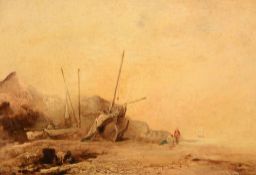 Manner of Richard Parkes Bonnington (1802-1828) - Coastal landscape with fisherfolk Oil on panel