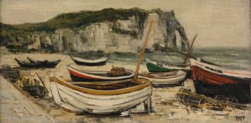 Ginette Rapp (1928-1998) - Beached boats at Étretat Oil on canvas Signed lower right Titled