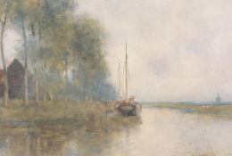Archibald David Reid (1844-1908) - A boat in the Broads Watercolour over graphite Signed lower