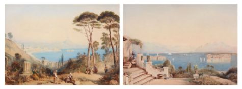 Thomas Allom (1804-1872) - A view of Naples; View of an Italian lake from a veranda A pair,