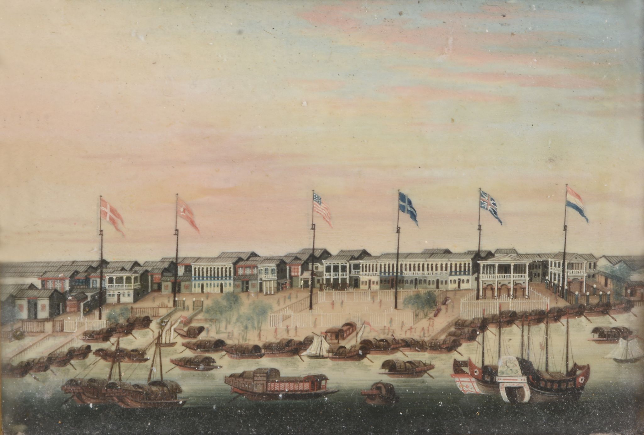 Anglo-Chinese School (19th Century) - View of The Thirteen Factories, Canton (Guangzhou) harbour; - Image 2 of 6